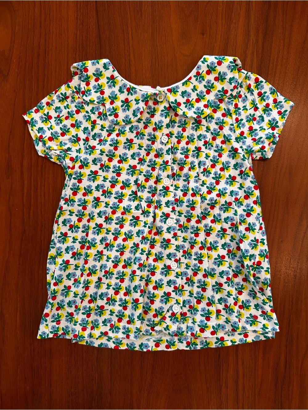 Mini Boden Girls Floral Button-Front Top in White, Red & Green size 4-5